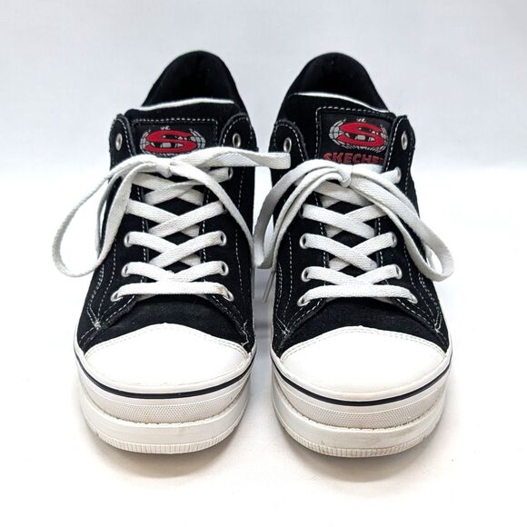 Y2K Sketchers Black Softy Heartbeat Suede Platform Chunky Heel Black Size 9 - Picture 2 of 7